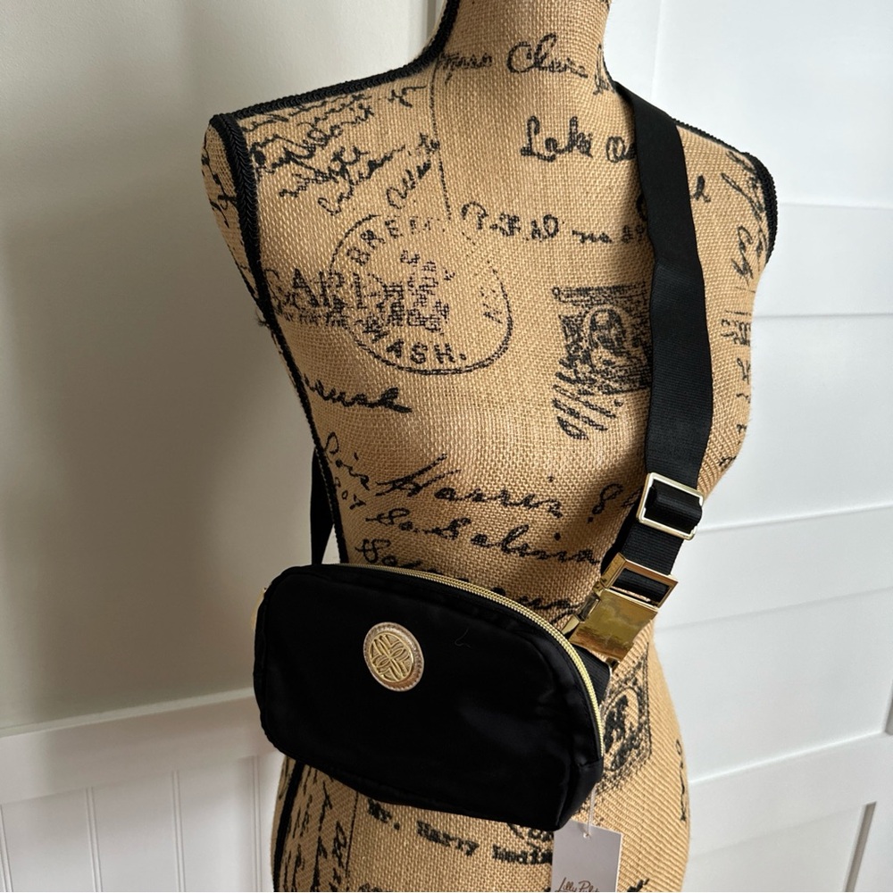 NWT Lily Pulitzer Black and Gold Crossbody Bag belt bag adjustable strap purse